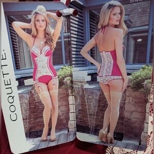 COQUETTE Plus Size Raspberry Lace floral Corset bustier, size 1x/2x